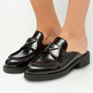 Prada Logo Plaque Mules Size 38